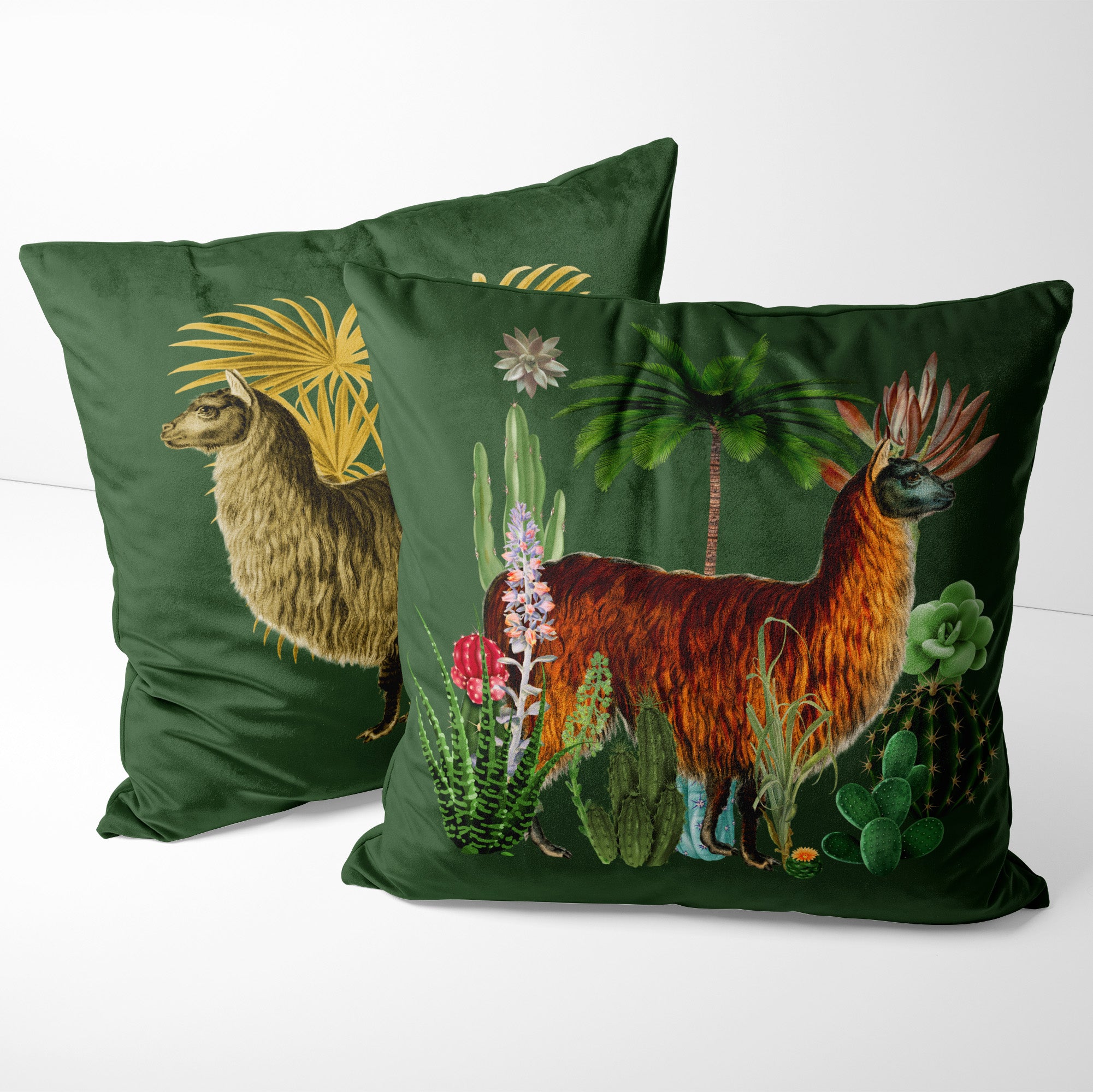 LLAMA GREEN VELVET CUSHION COVER