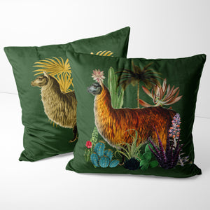 LLAMA GREEN VELVET CUSHION COVER