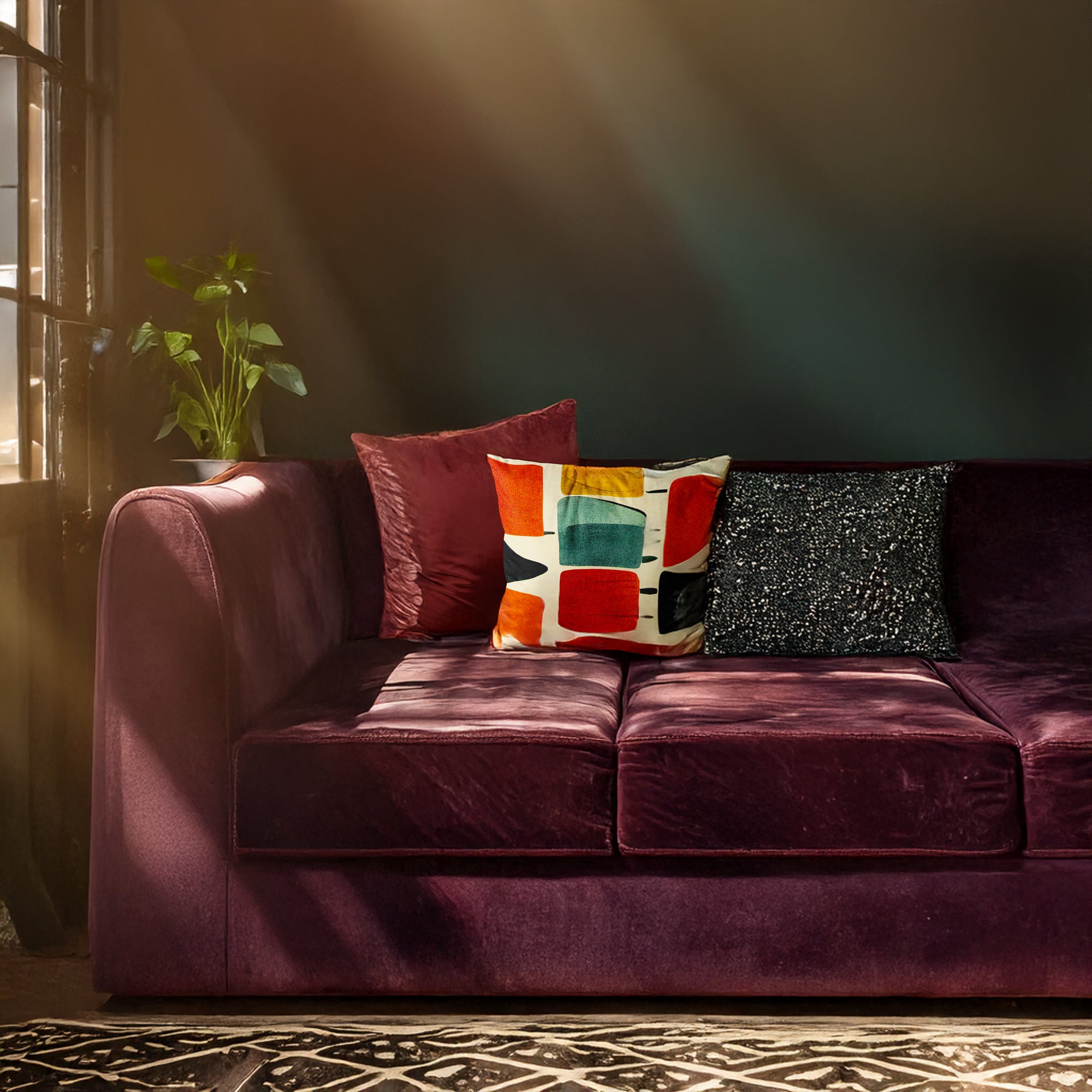 ABSTRACT SQUARE VELVET CUSHION  COVER