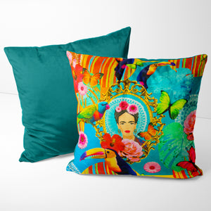 FRIDA CANVAS CUSHION COVER - TURQUOISE REVERSE