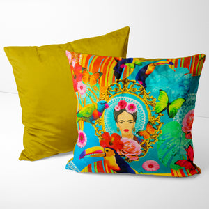 FRIDA CANVAS CUSHION COVER - MUSTARD REVERSE