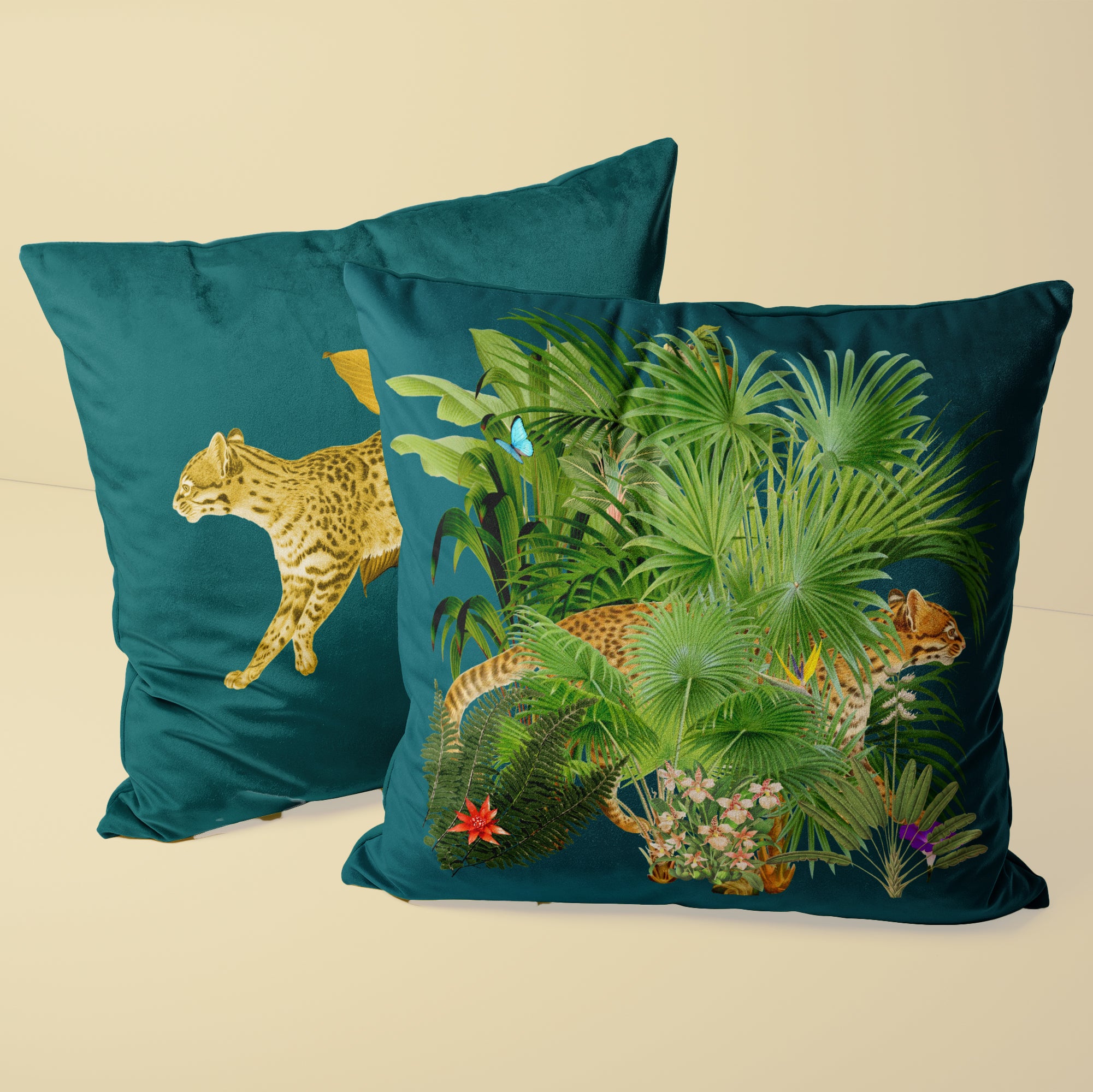 OCELOT TEAL VELVET CUSHION COVER