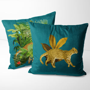 OCELOT LIGHT TEAL VELVET CUSHION COVER