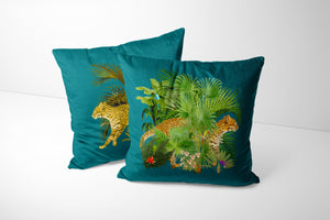 OCELOT LIGHT TEAL VELVET CUSHION COVER