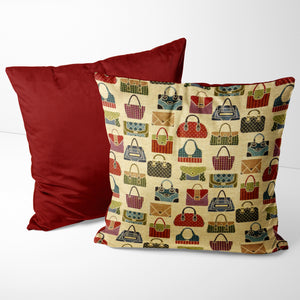 HANDBAGS TAPESTRY CUSHION COVER - MAROON REVERSE