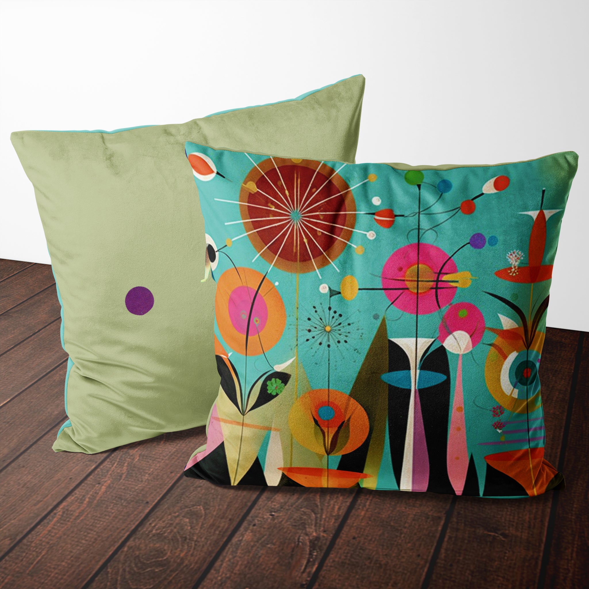 ATOMIC GARDEN VELVET CUSHION 500 X 500 ATOMIC AGE FLOWERS