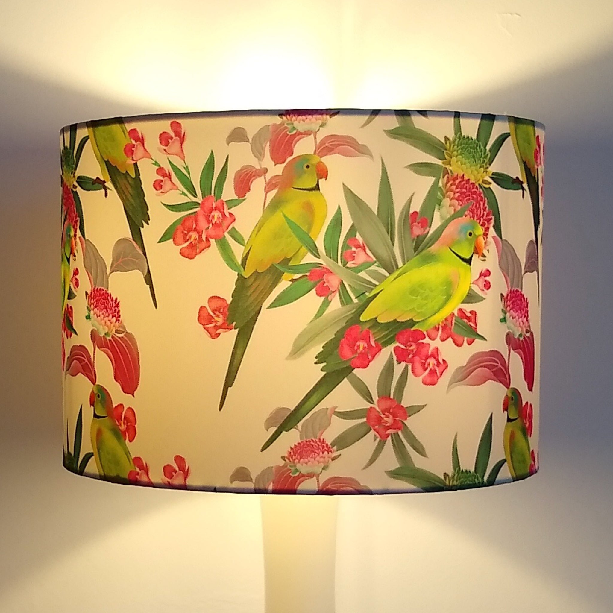 PARROTS GREEN/PINK/OATMEAL DRUM LAMPSHADE