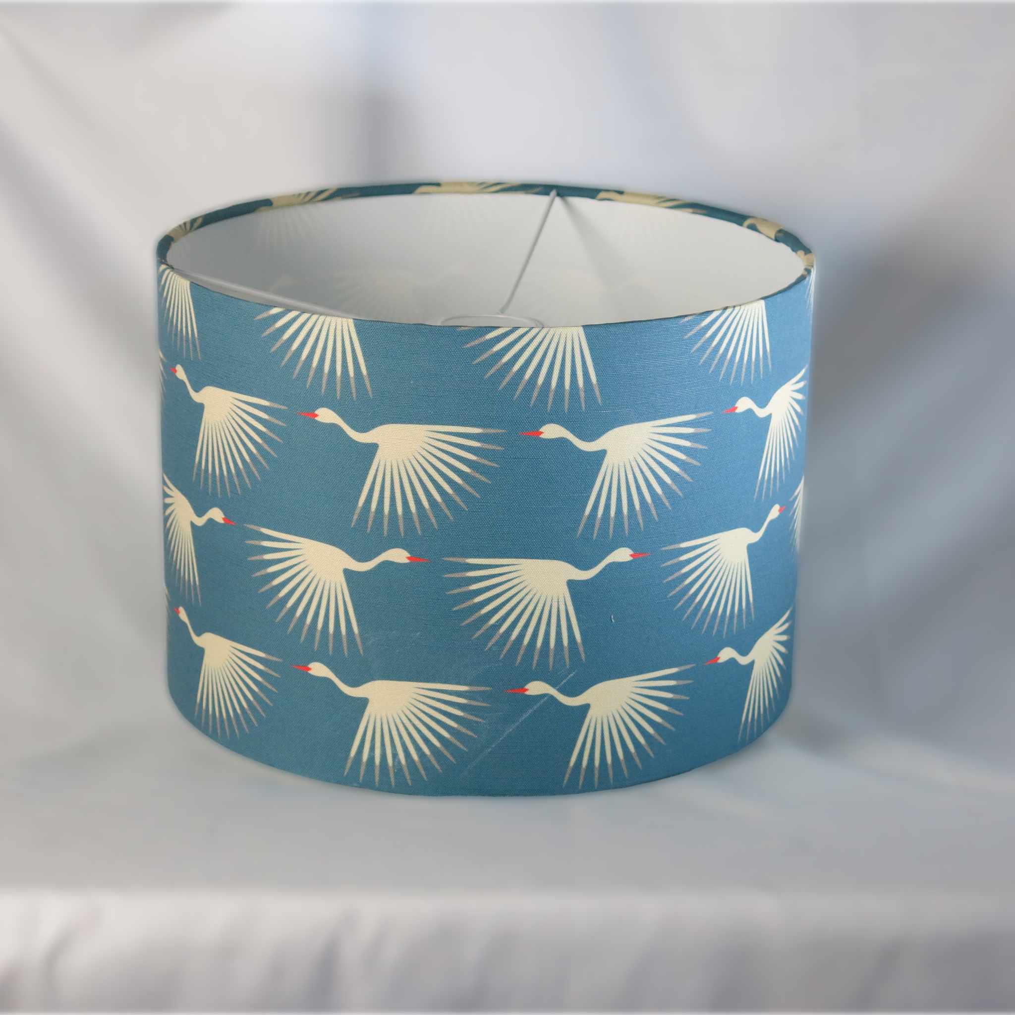 SWANS WHITE/DUSKY BLUE EAST WEST DRUM LAMPSHADE