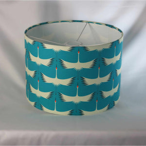 CRANES WHITE/AQUA BLUE NORTH DRUM LAMPSHADE