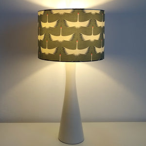 CRANES WHITE/OLIVE GREEN NORTH DRUM LAMPSHADE