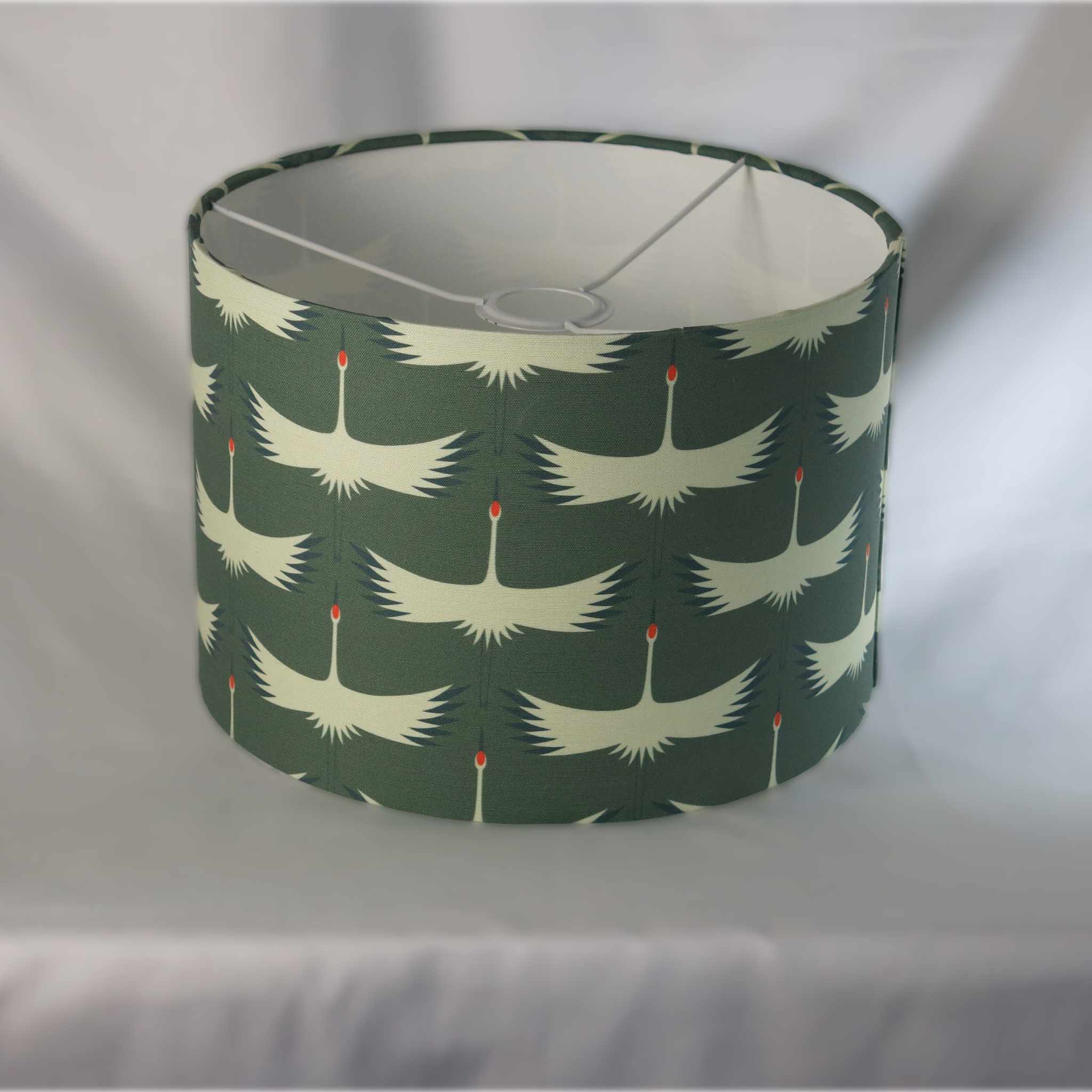 CRANES WHITE/OLIVE GREEN NORTH DRUM LAMPSHADE