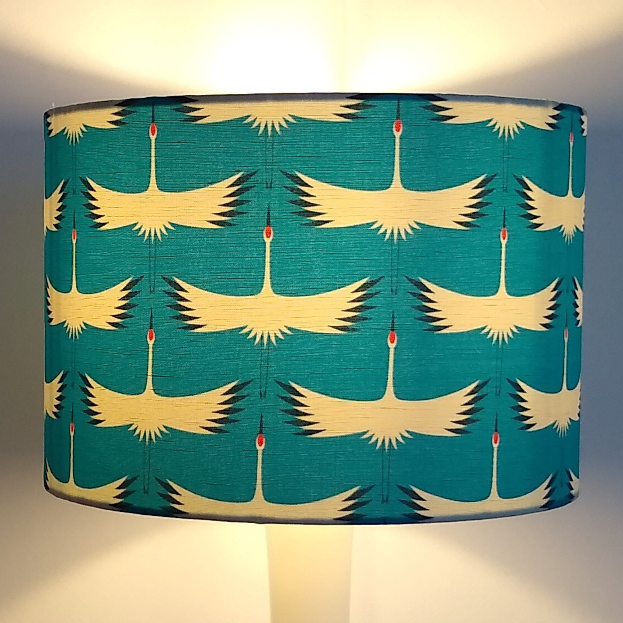 CRANES WHITE/AQUA BLUE NORTH DRUM LAMPSHADE