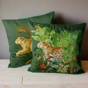 LEOPARD VELVET  GREEN CUSHION COVER